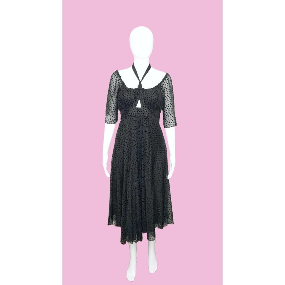 Y2K. 2000s. Vintage BETSEY JOHNSON NY New York. Black Swiss Dot. Pleated 3/4 Sle